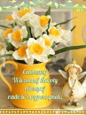 Białe kwiaty w wysokim wazonie cudownej soboty Gify i obrazki na